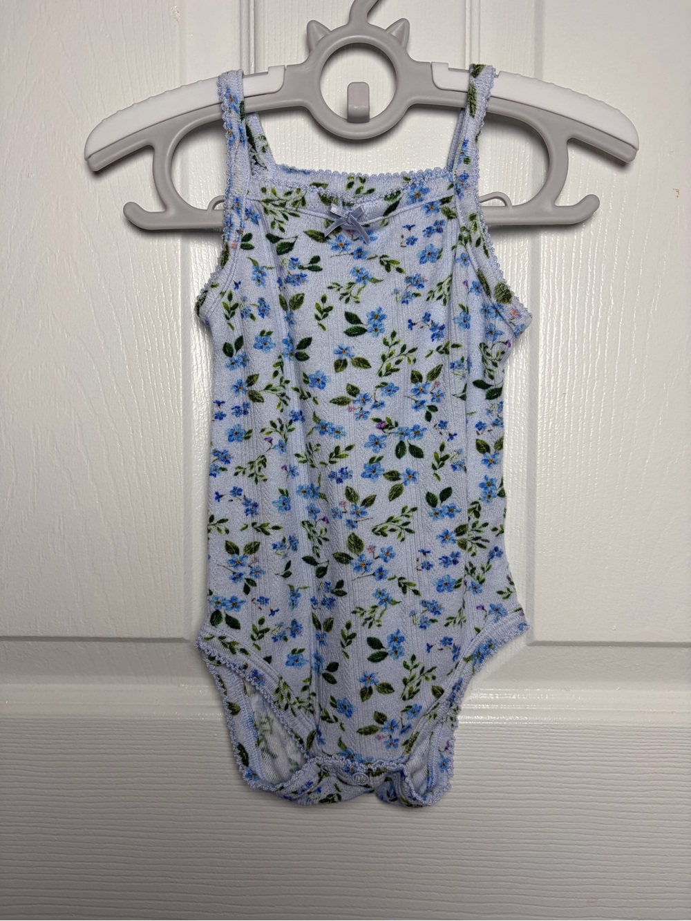 Posh Peanut Blue Floral Bamboo Pointelle Tank Bodysuit 6-12M